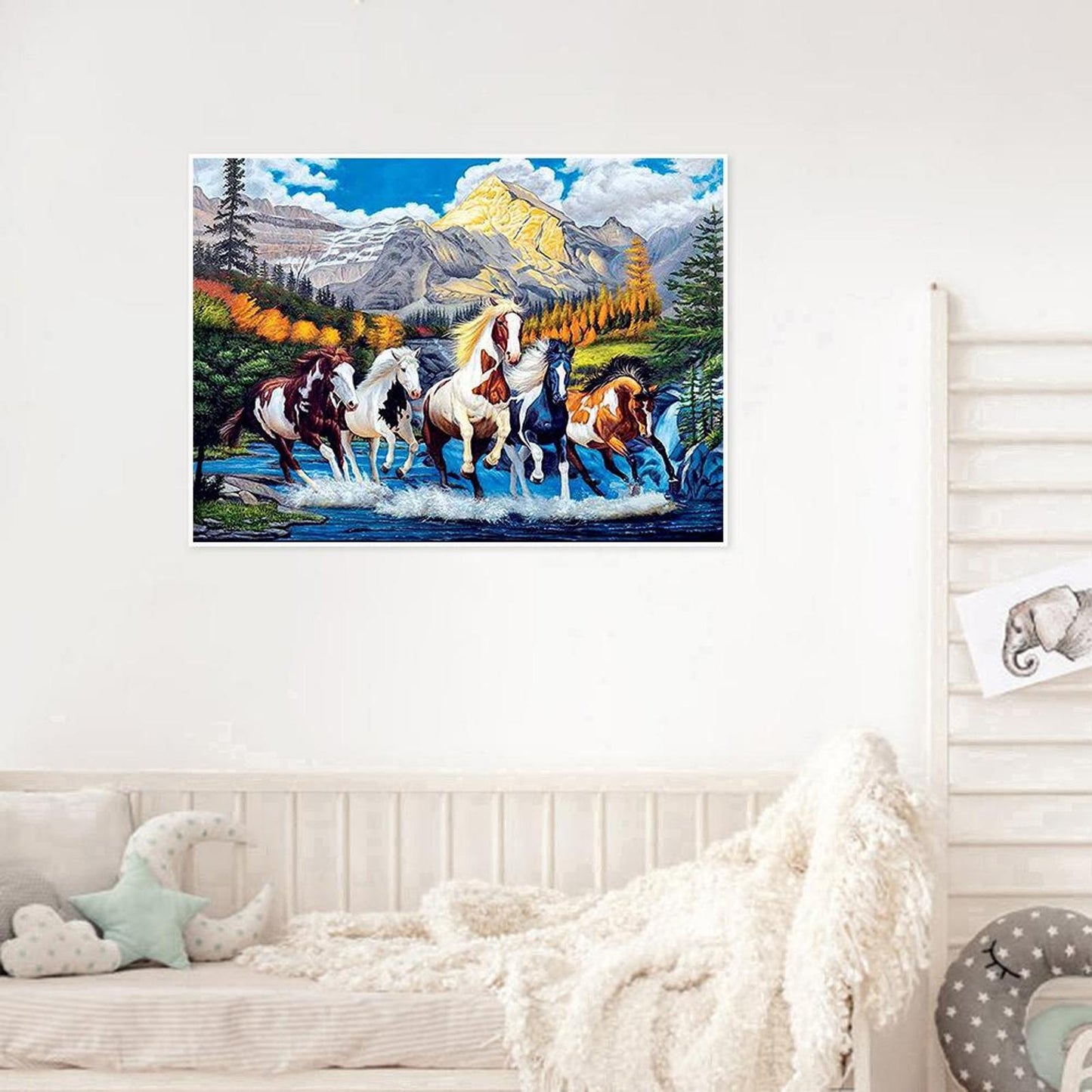 Steed In Scenery - Full 11CT Stamped Cross Stitch 50x40CM - Diy
