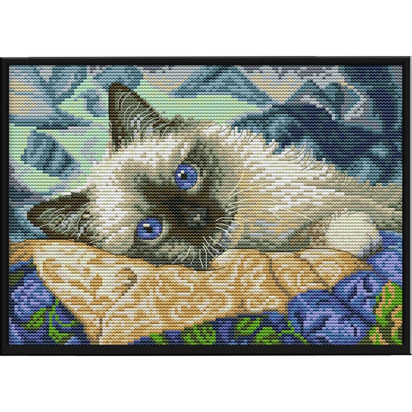 Blue-Eyed Cat - Full 14CT Stamped Cross Stitch 30x21CM - Joy Sunday