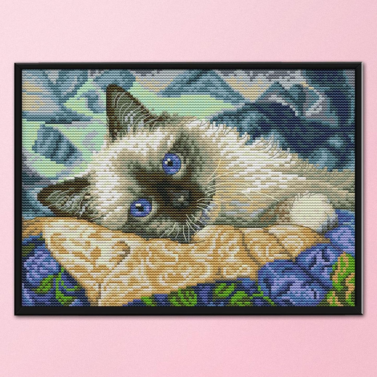 Blue-Eyed Cat - Full 14CT Stamped Cross Stitch 30x21CM - Joy Sunday