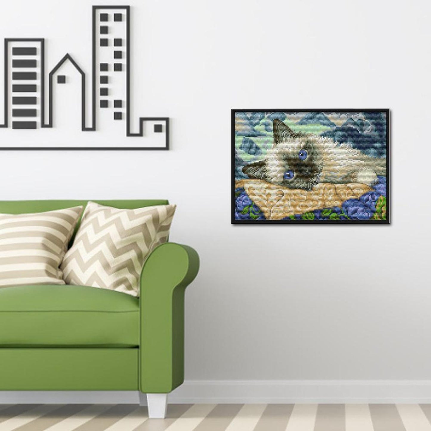 Blue-Eyed Cat - Full 14CT Stamped Cross Stitch 30x21CM - Joy Sunday
