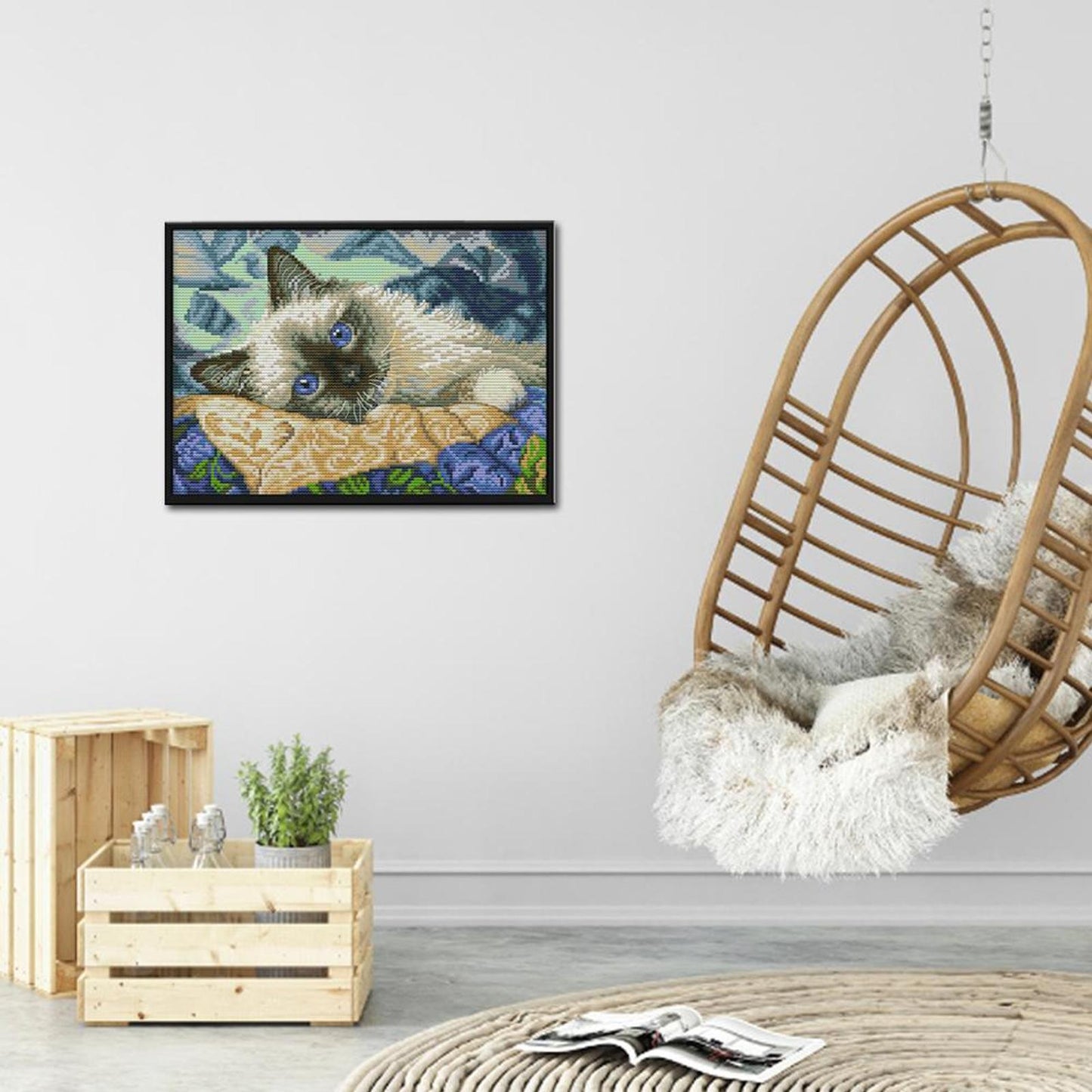 Blue-Eyed Cat - Full 14CT Stamped Cross Stitch 30x21CM - Joy Sunday