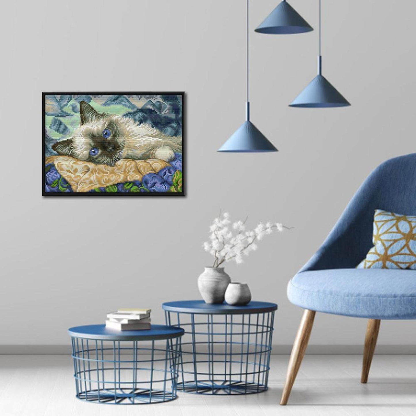 Blue-Eyed Cat - Full 14CT Stamped Cross Stitch 30x21CM - Joy Sunday
