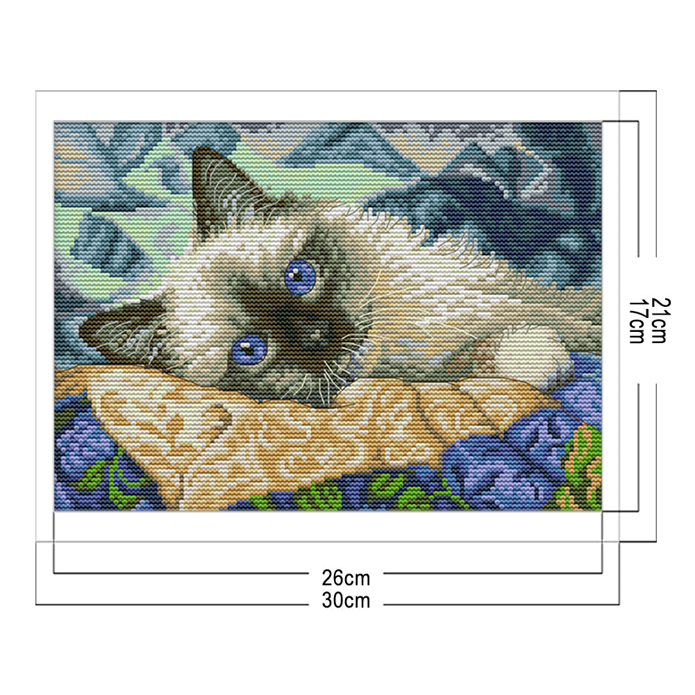 Blue-Eyed Cat - Full 14CT Stamped Cross Stitch 30x21CM - Joy Sunday