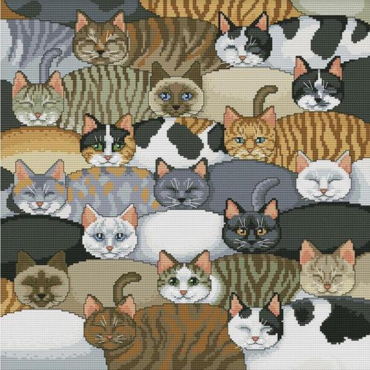 Cats - Full 14CT Stamped Cross Stitch 46x46CM - Joy Sunday