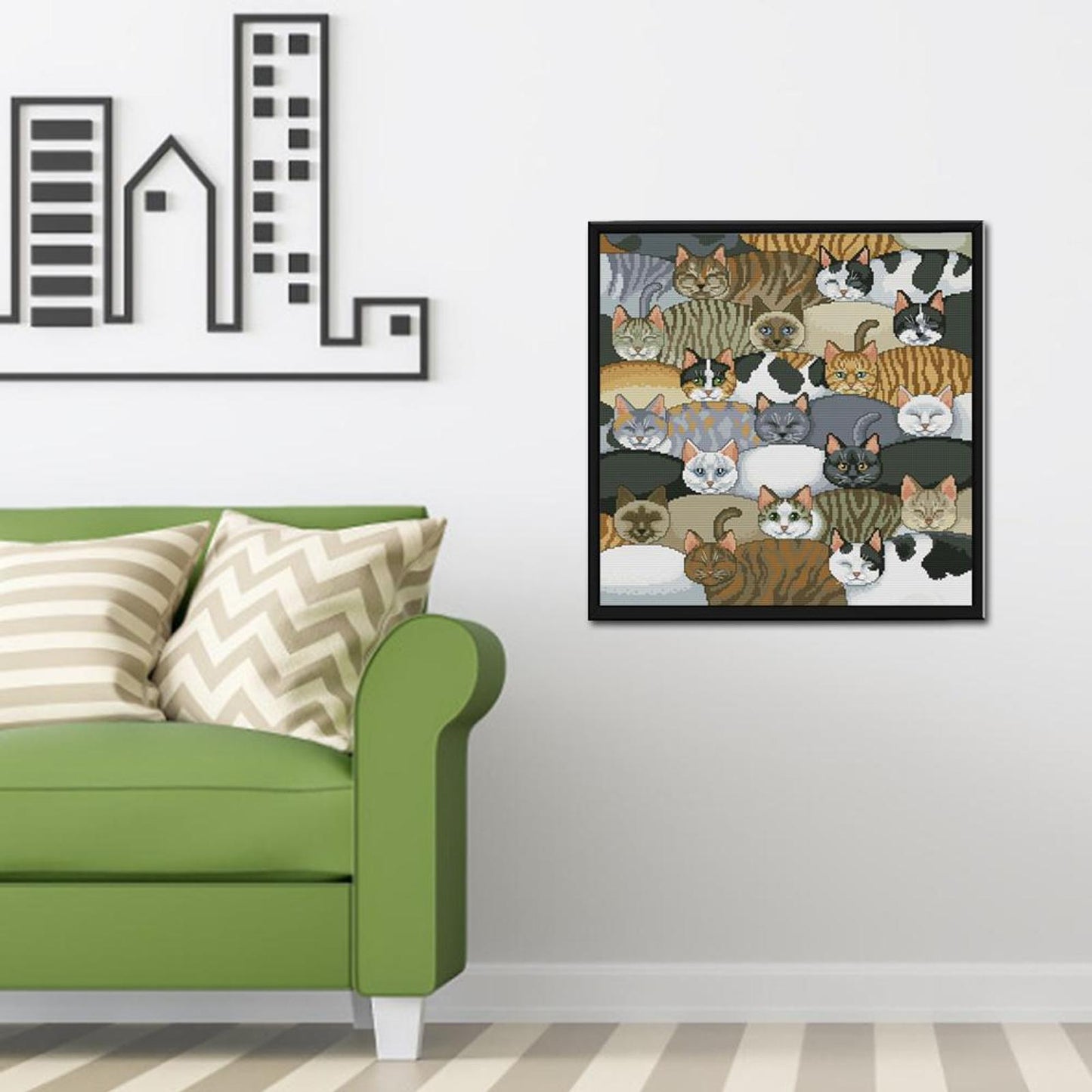 Cats - Full 14CT Stamped Cross Stitch 46x46CM - Joy Sunday