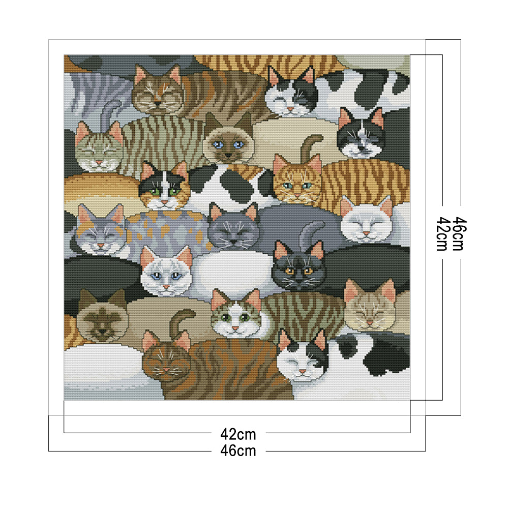 Cats - Full 14CT Stamped Cross Stitch 46x46CM - Joy Sunday