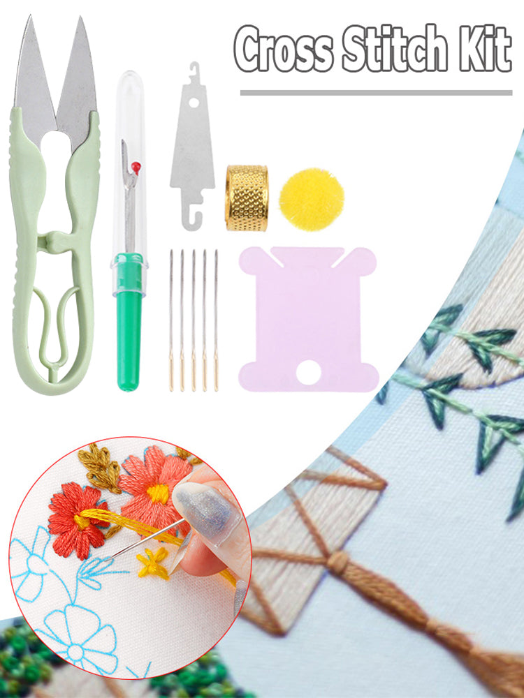 Embroidery Needle Threads Scissors Thimble Cross Stitch Sewing Kit Random
