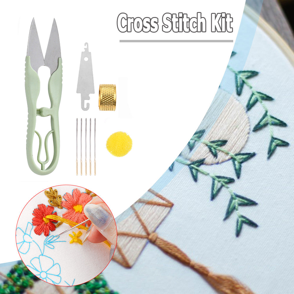 Embroidery Needle Threads Scissors Thimble Cross Stitch Sewing Kit Random