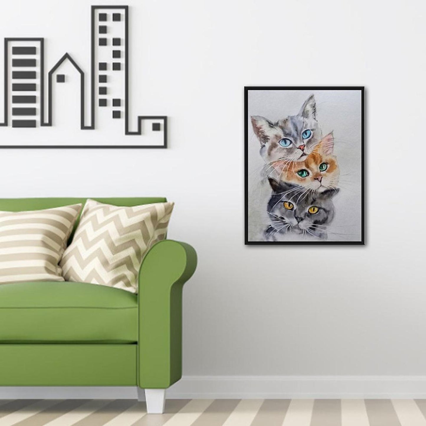 Three Cats - Partial 11CT Stamped Cross Stitch 30x40CM - Band Backstitch