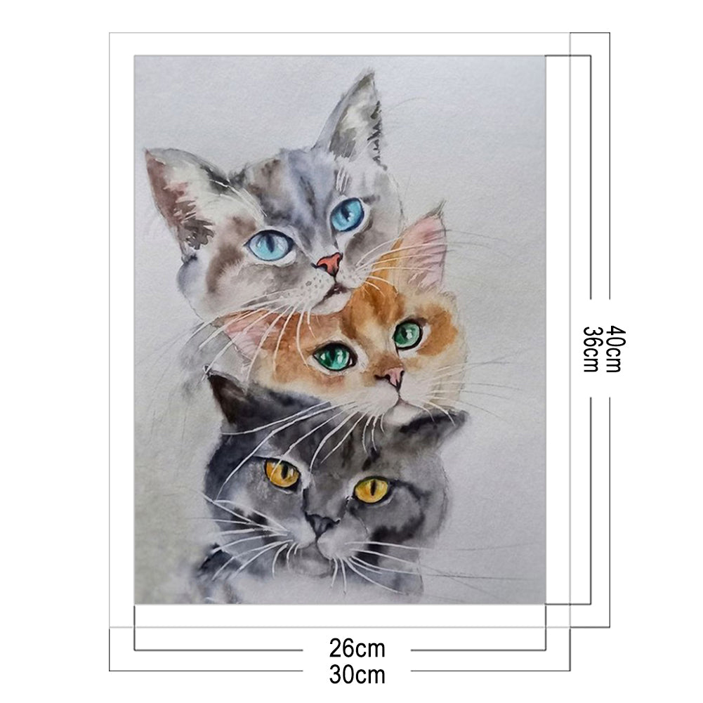Three Cats - Partial 11CT Stamped Cross Stitch 30x40CM - Band Backstitch