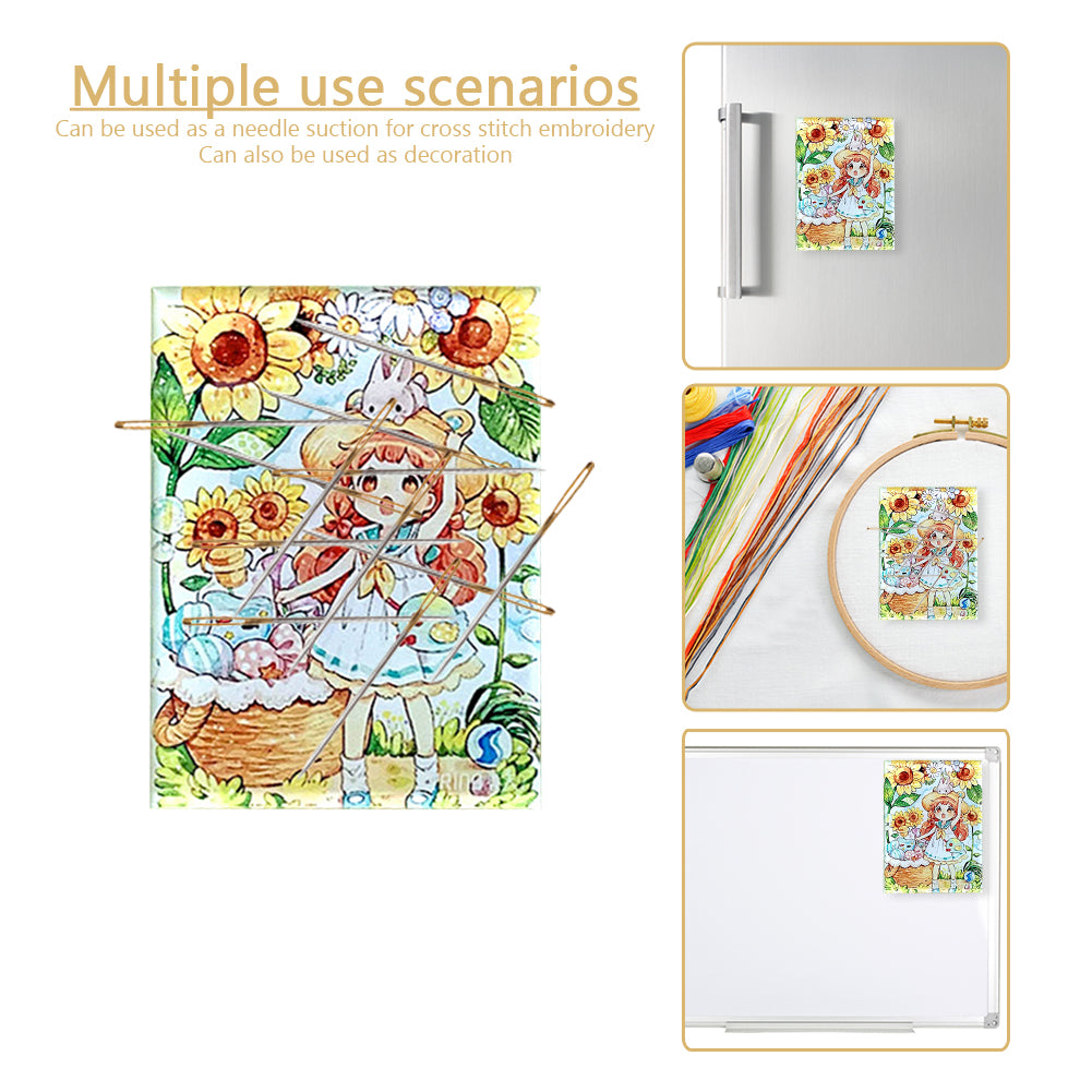 Flower Girl Magnets Fridge Stickers Magnetic Cross Stitch Needles Minder