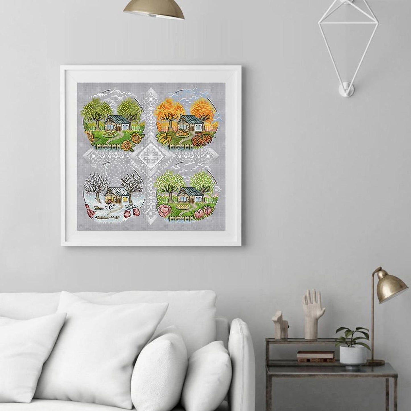 Cottage Four Seasons - Full 14CT Stamped Cross Stitch 33x33CM - Joy Sunday Backstitch