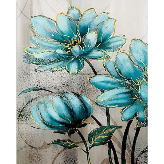 Blue Flowers - Full 11CT Stamped Cross Stitch 40x50CM - Diy