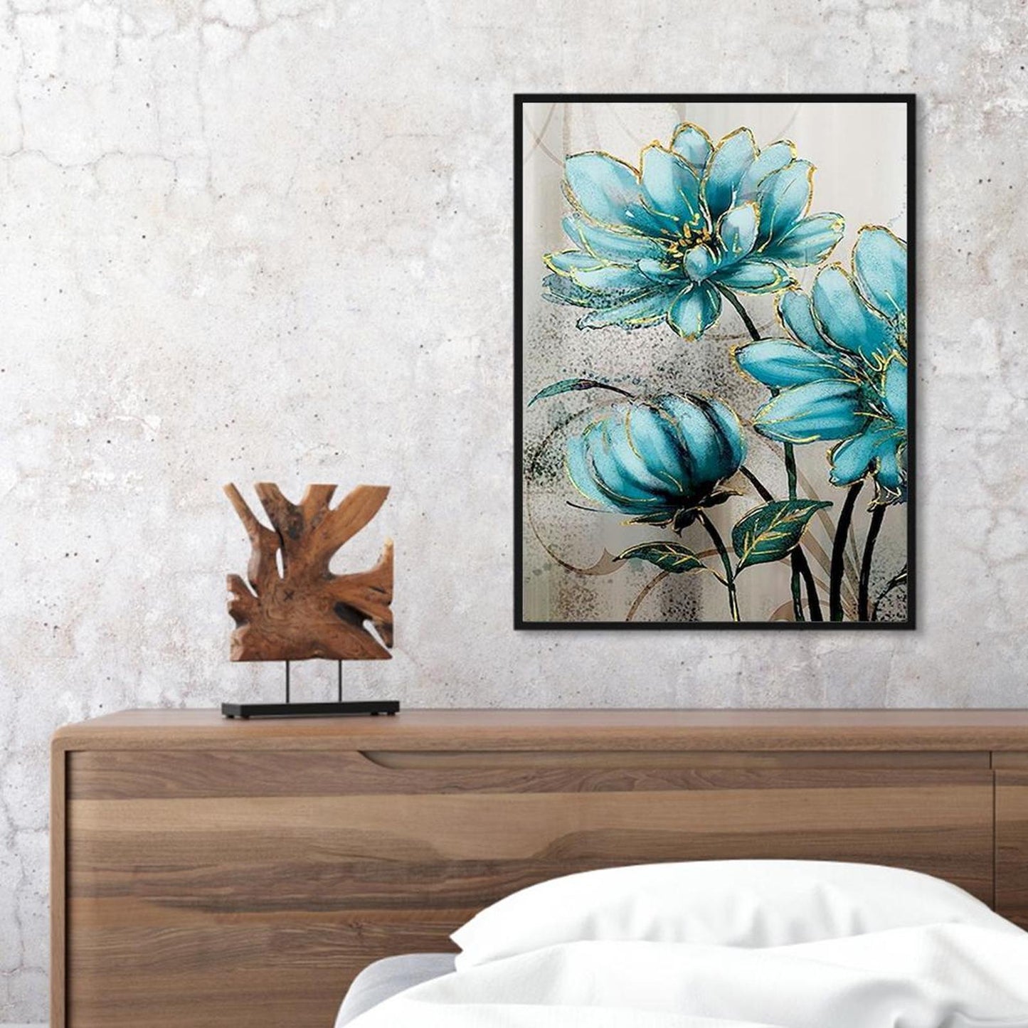 Blue Flowers - Full 11CT Stamped Cross Stitch 40x50CM - Diy