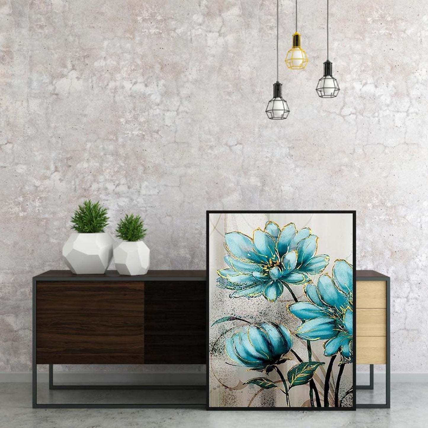 Blue Flowers - Full 11CT Stamped Cross Stitch 40x50CM - Diy