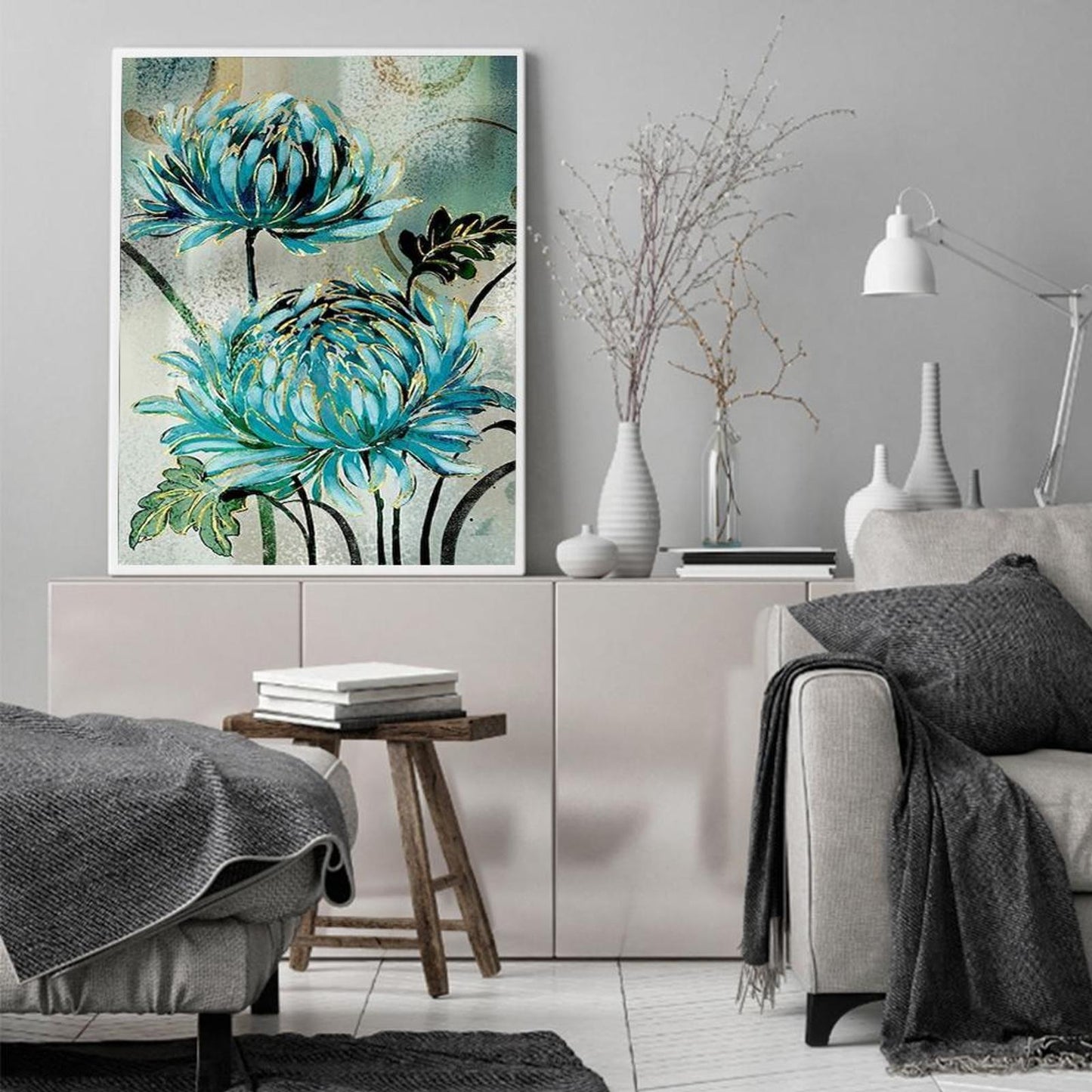 Blue Flowers - Full 11CT Stamped Cross Stitch 40x50CM - Diy