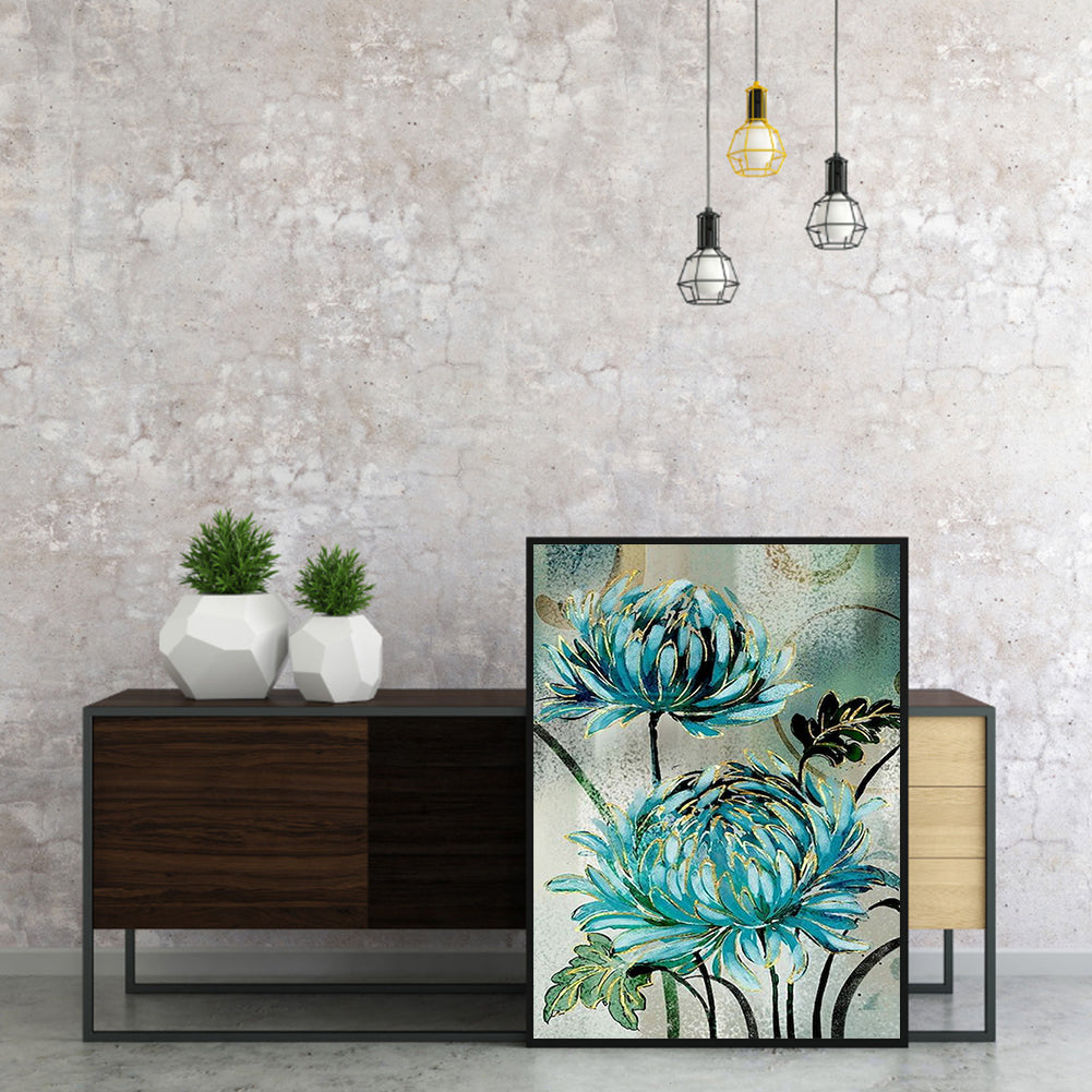 Blue Flowers - Full 11CT Stamped Cross Stitch 40x50CM - Diy