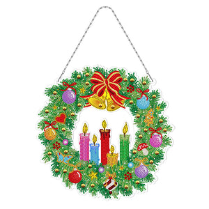 2D Flat Diamond Art Hanging Sign Christmas Wreath Home Window Door Decor Gift