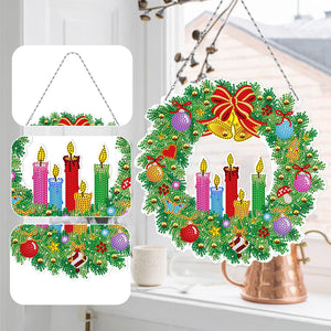 2D Flat Diamond Art Hanging Sign Christmas Wreath Home Window Door Decor Gift