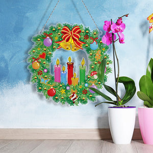 2D Flat Diamond Art Hanging Sign Christmas Wreath Home Window Door Decor Gift