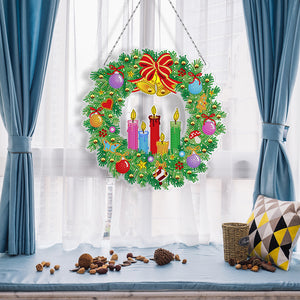 2D Flat Diamond Art Hanging Sign Christmas Wreath Home Window Door Decor Gift