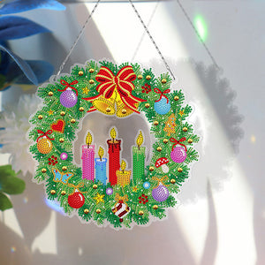 2D Flat Diamond Art Hanging Sign Christmas Wreath Home Window Door Decor Gift