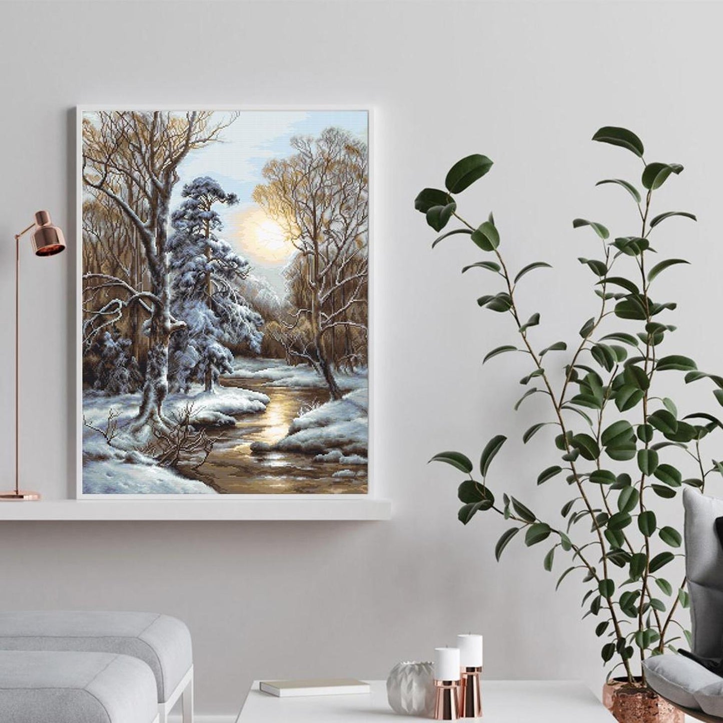 Snow Scenery - Full 11CT Stamped Cross Stitch 40x50CM - Diy