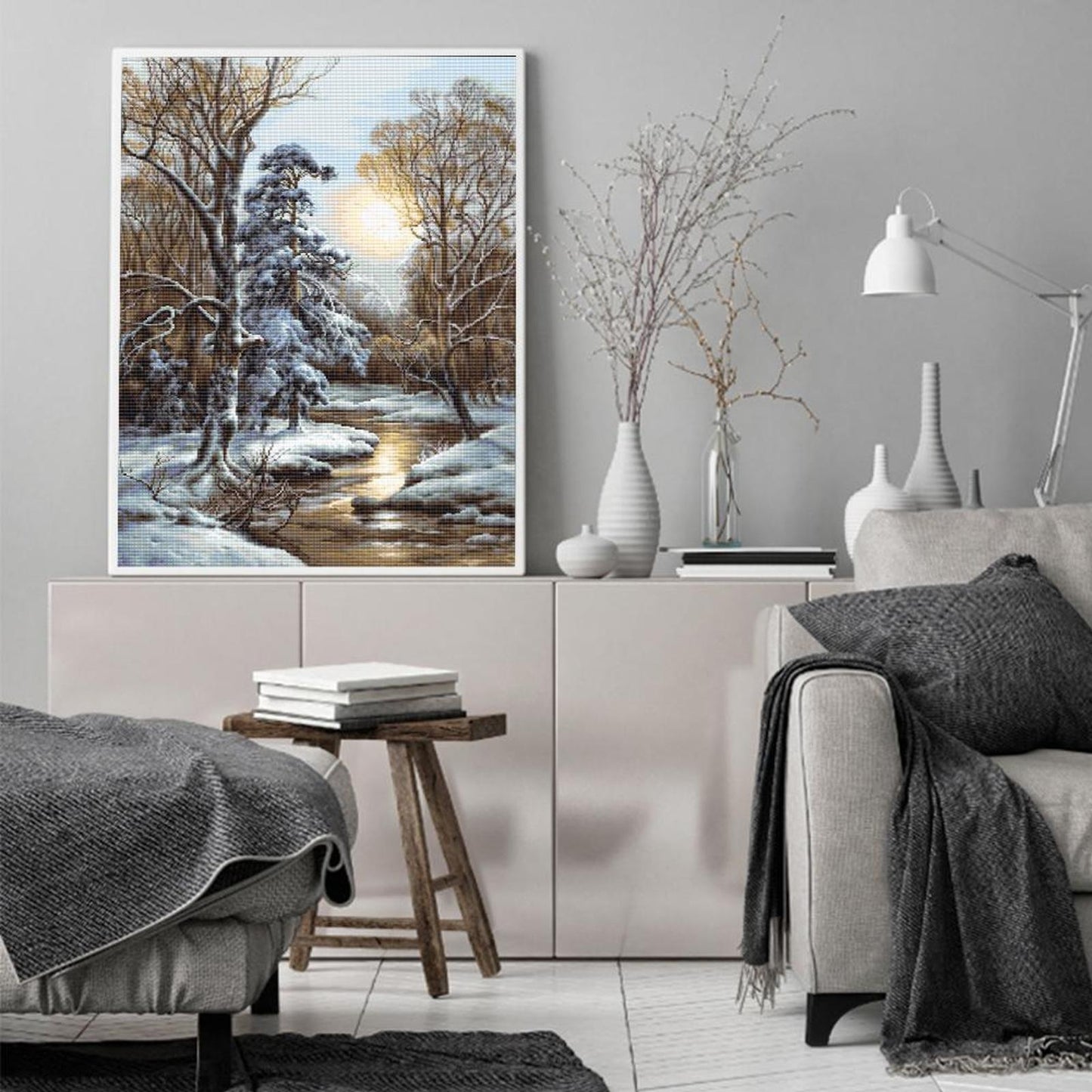 Snow Scenery - Full 11CT Stamped Cross Stitch 40x50CM - Diy