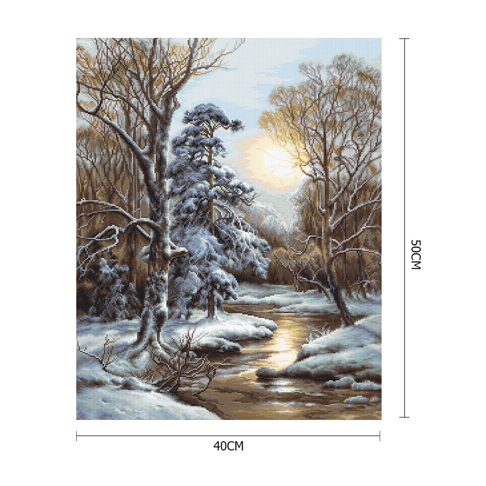 Snow Scenery - Full 11CT Stamped Cross Stitch 40x50CM - Diy