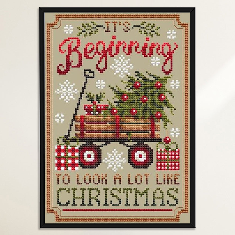 Christmas Trailer - Full 11CT Stamped Cross Stitch 40x55CM - Diy