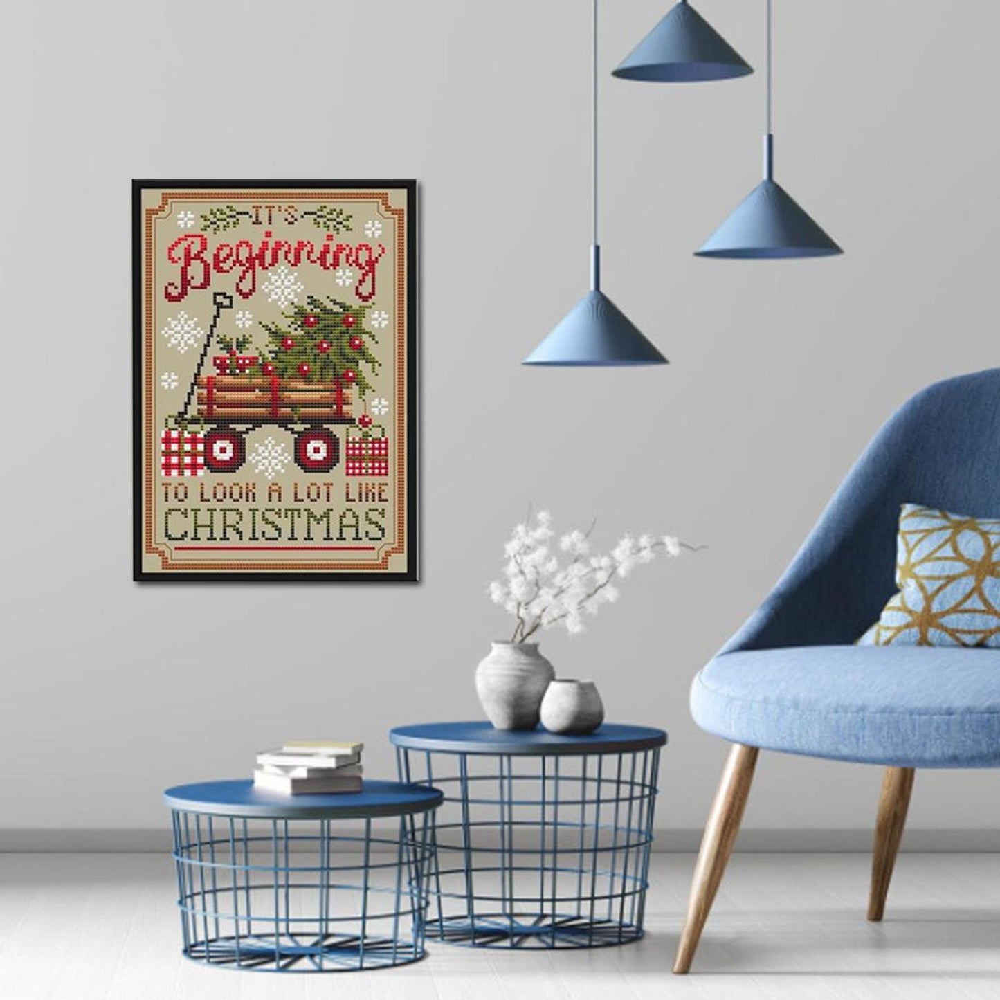 Christmas Trailer - Full 11CT Stamped Cross Stitch 40x55CM - Diy