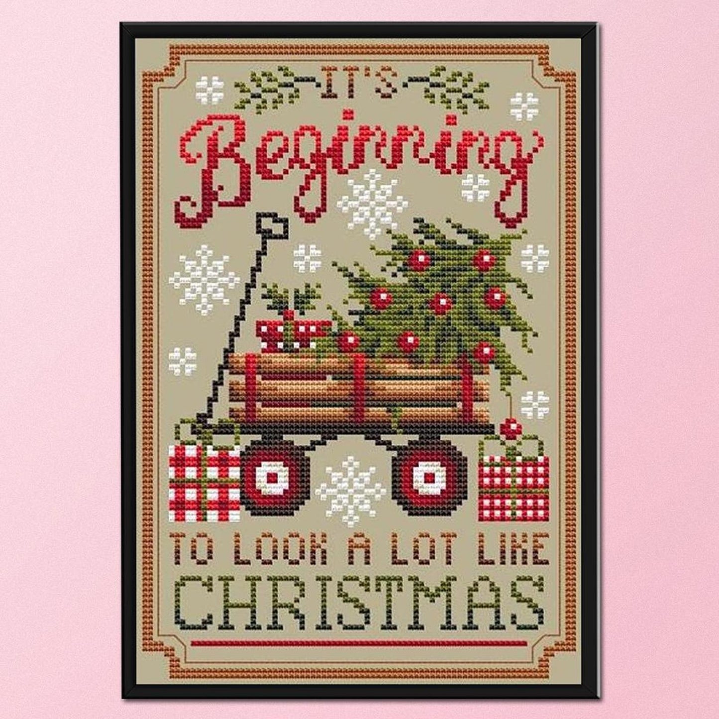 Christmas Trailer - Full 11CT Stamped Cross Stitch 40x55CM - Diy