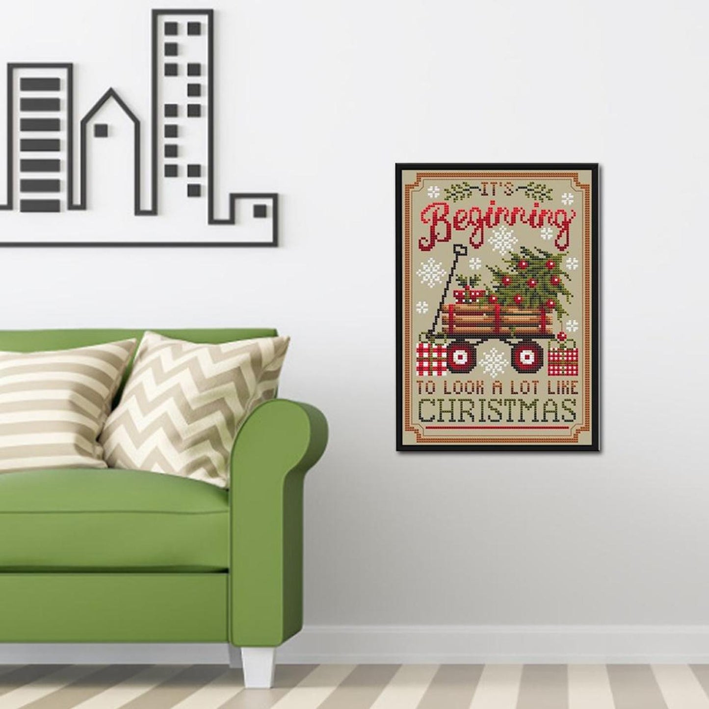 Christmas Trailer - Full 11CT Stamped Cross Stitch 40x55CM - Diy
