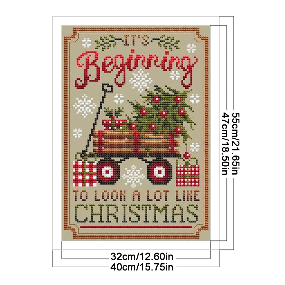 Christmas Trailer - Full 11CT Stamped Cross Stitch 40x55CM - Diy