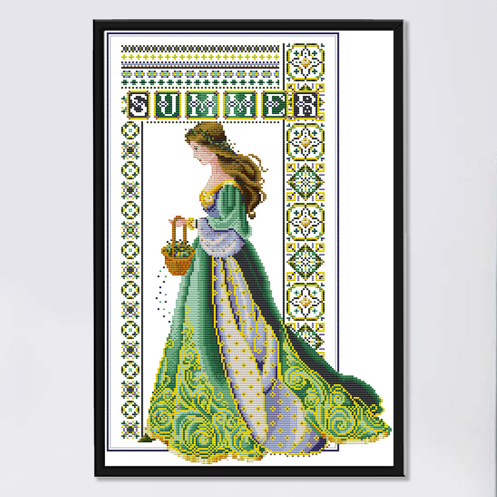 Summer Angel - Partial 14CT Stamped Cross Stitch 36x52CM - Joy Sunday Backstitch