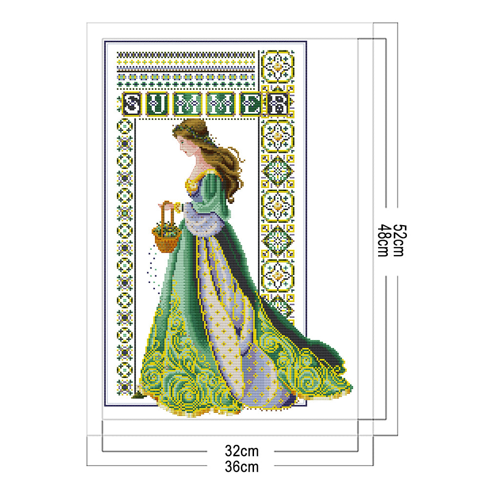 Summer Angel - Partial 14CT Stamped Cross Stitch 36x52CM - Joy Sunday Backstitch