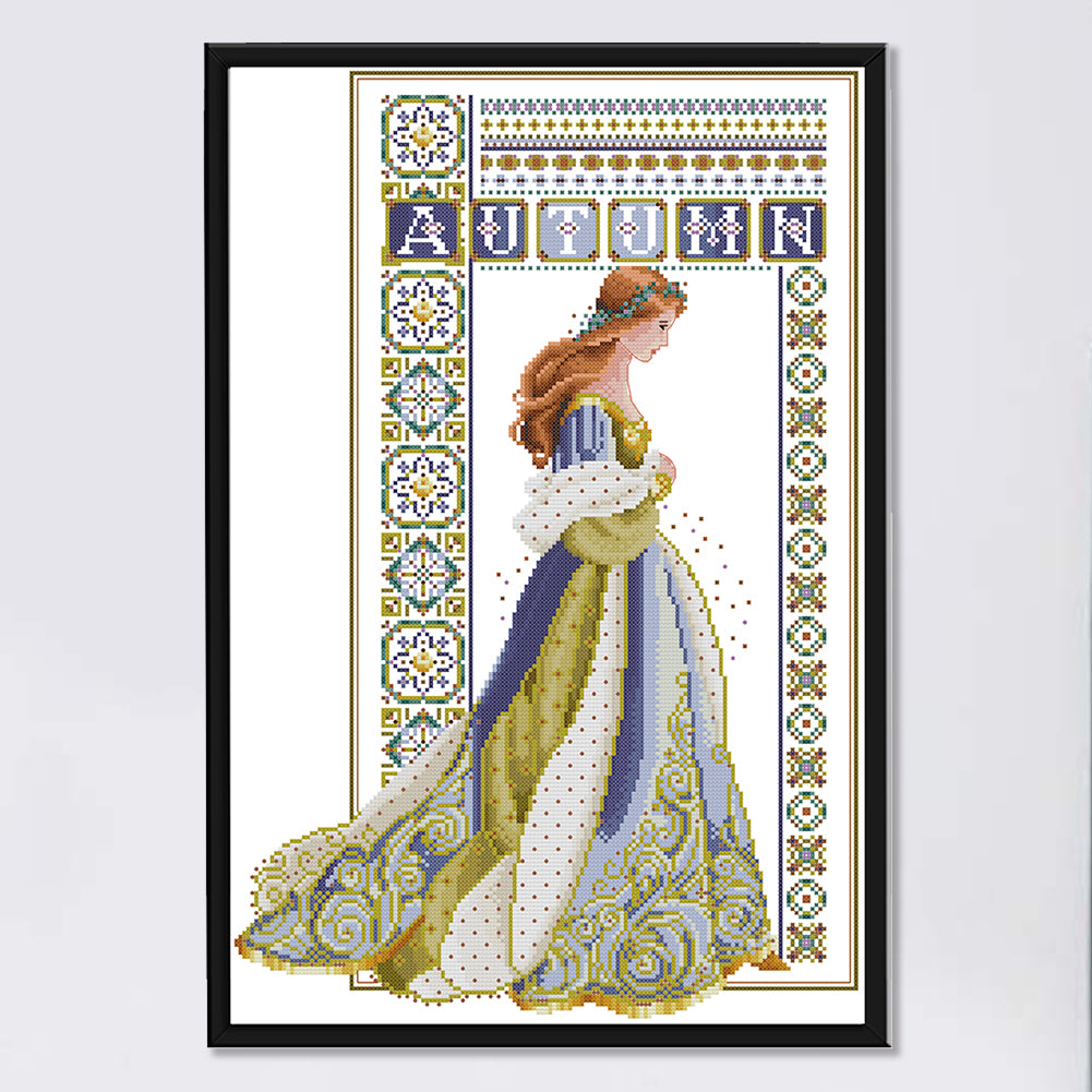 Autumn Angel - Partial 14CT Stamped Cross Stitch 36x52CM - Joy Sunday Backstitch
