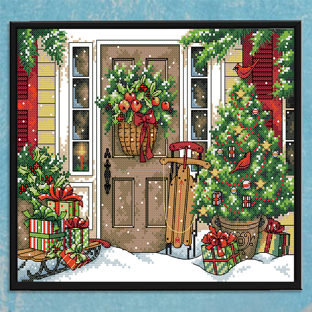 Welcoming Christmas - Partial 14CT Stamped Cross Stitch 33x28CM - Joy Sunday Backstitch