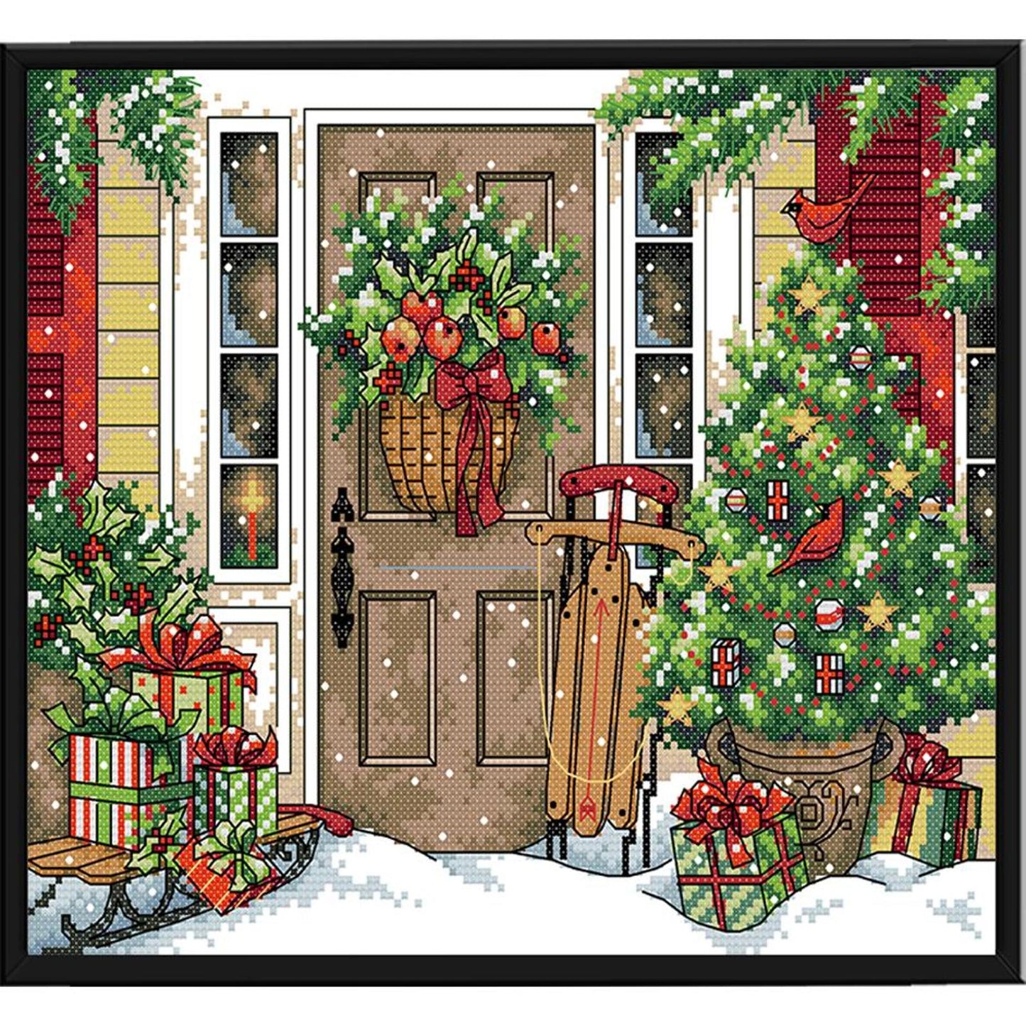 Welcoming Christmas - Partial 14CT Stamped Cross Stitch 33x28CM - Joy Sunday Backstitch