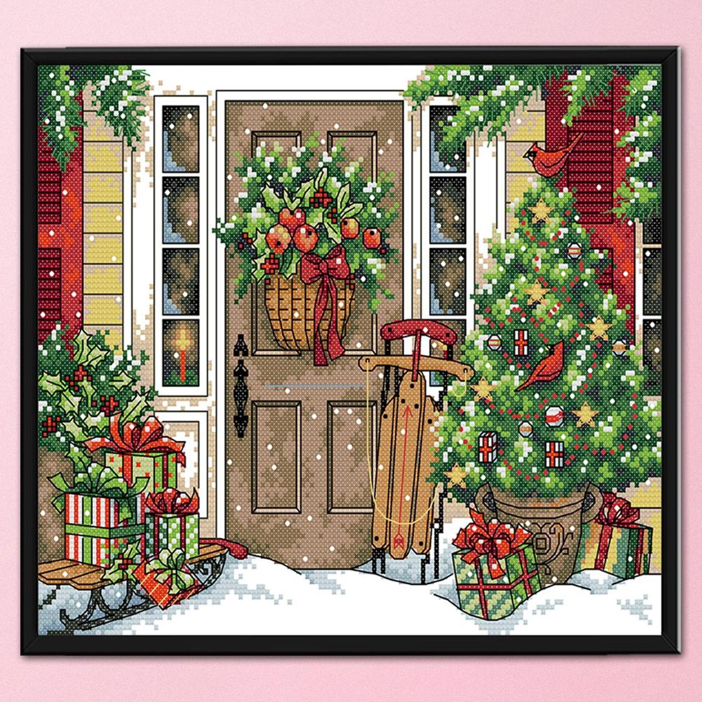 Welcoming Christmas - Partial 14CT Stamped Cross Stitch 33x28CM - Joy Sunday Backstitch