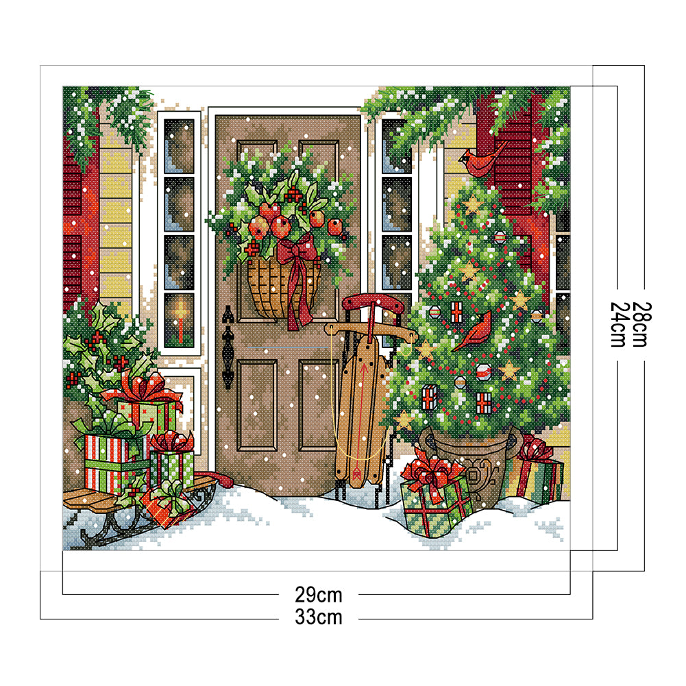 Welcoming Christmas - Partial 14CT Stamped Cross Stitch 33x28CM - Joy Sunday Backstitch