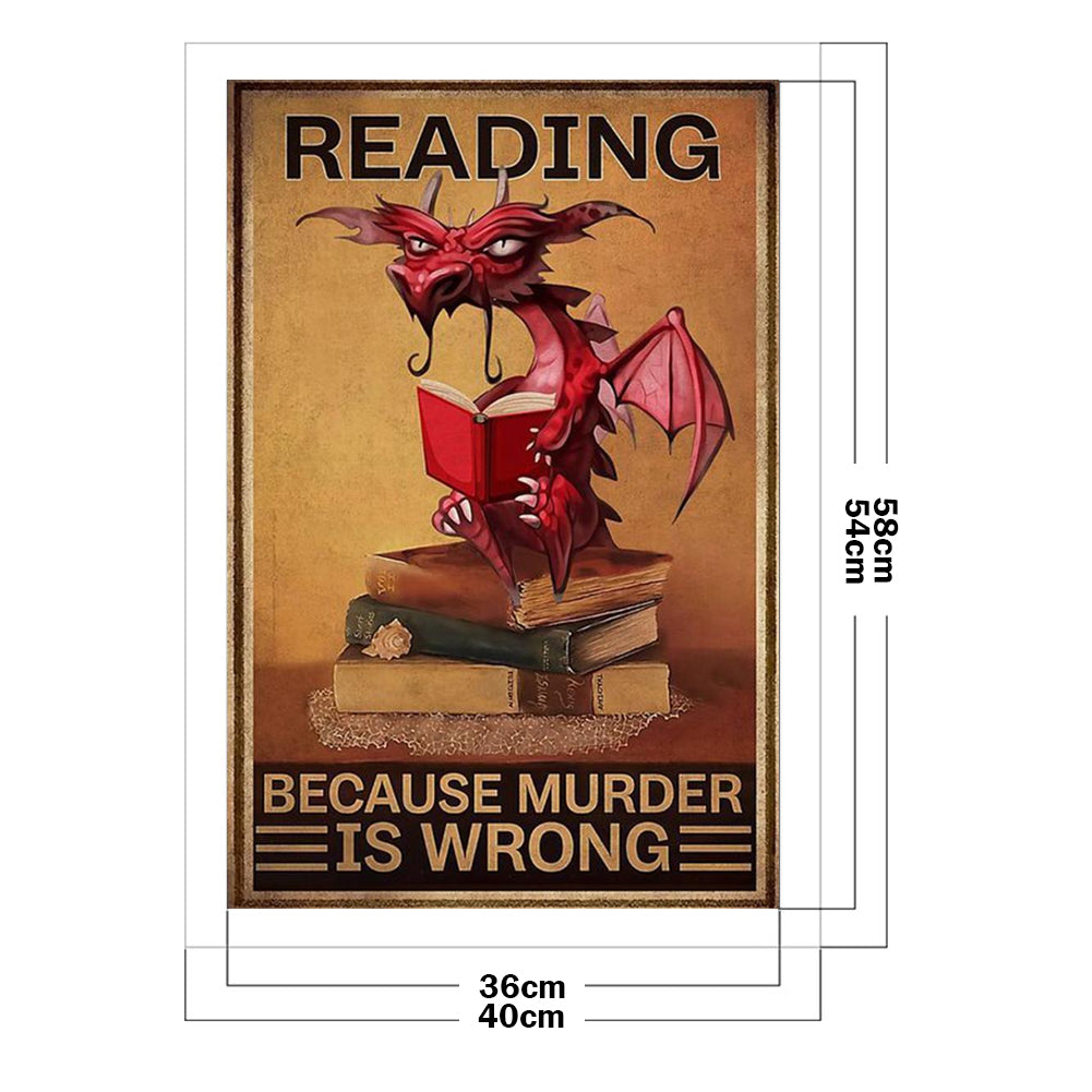 Reading Dragon - Full 11CT Stamped Cross Stitch 40x58CM - Diy