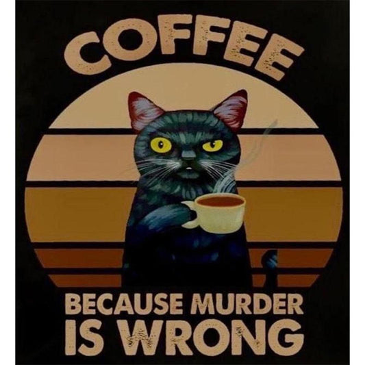 Cat Drinking Coffee - Full 11CT Stamped Cross Stitch 30x35CM - Diy
