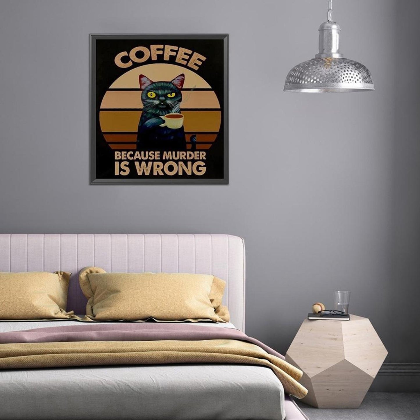 Cat Drinking Coffee - Full 11CT Stamped Cross Stitch 30x35CM - Diy