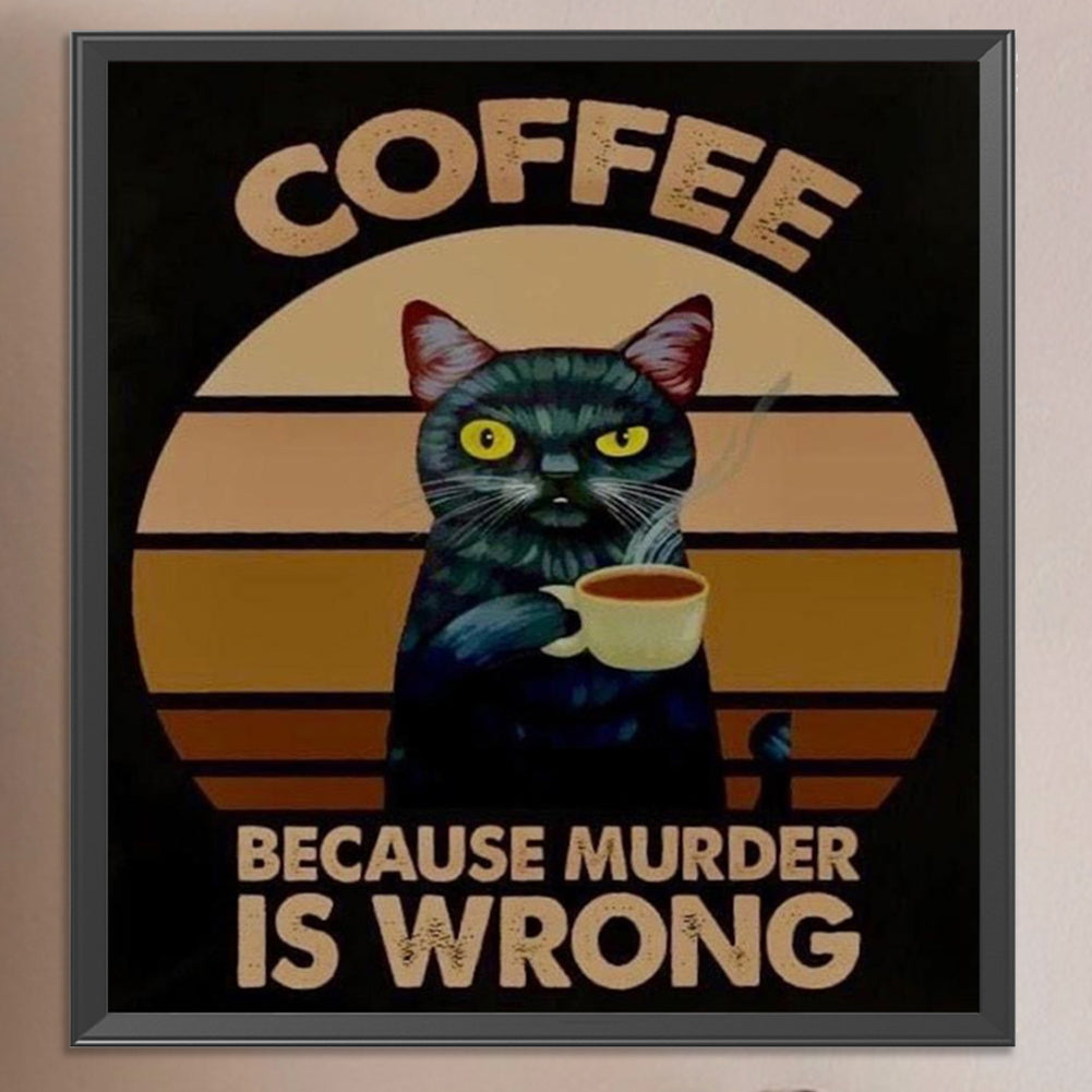 Cat Drinking Coffee - Full 11CT Stamped Cross Stitch 30x35CM - Diy