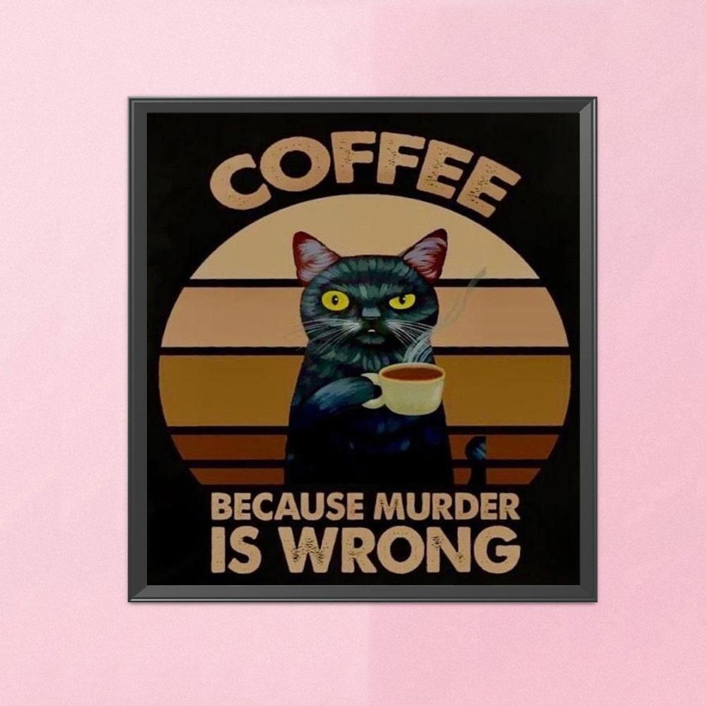 Cat Drinking Coffee - Full 11CT Stamped Cross Stitch 30x35CM - Diy