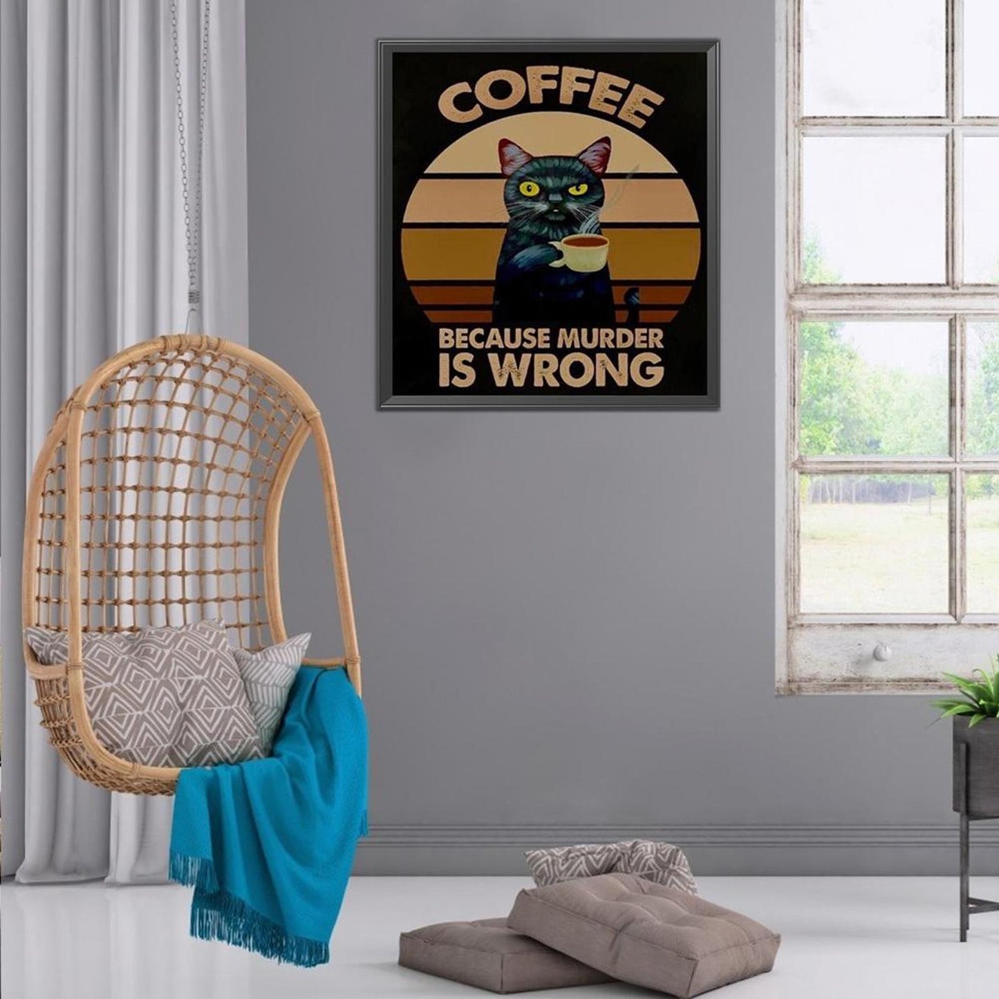 Cat Drinking Coffee - Full 11CT Stamped Cross Stitch 30x35CM - Diy