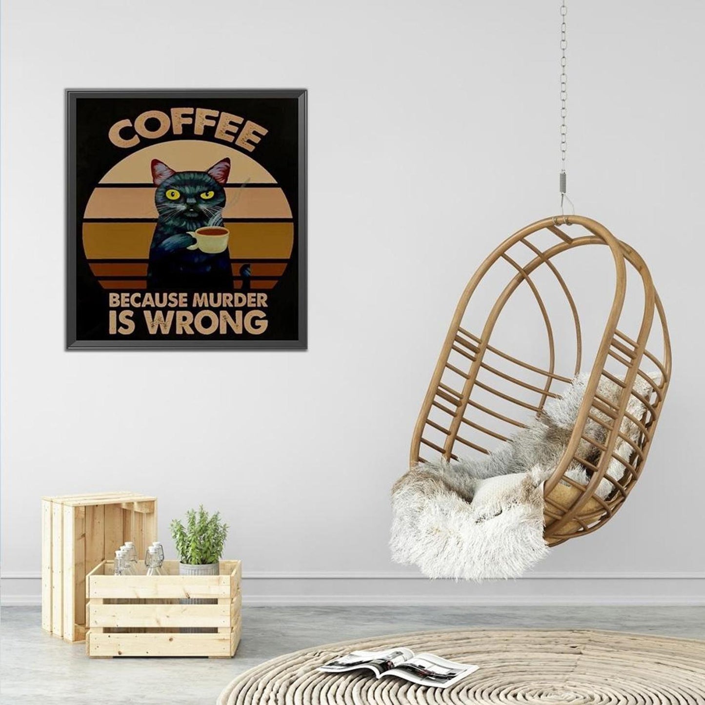 Cat Drinking Coffee - Full 11CT Stamped Cross Stitch 30x35CM - Diy