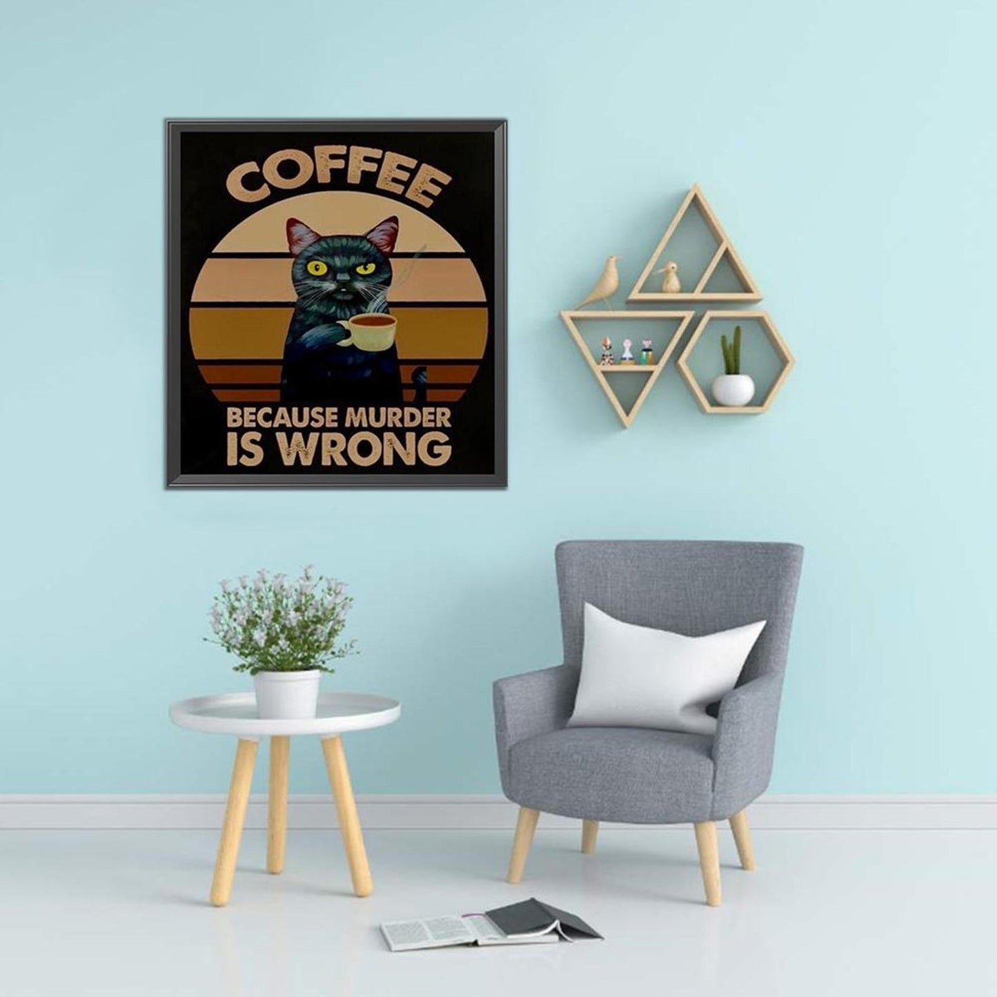 Cat Drinking Coffee - Full 11CT Stamped Cross Stitch 30x35CM - Diy
