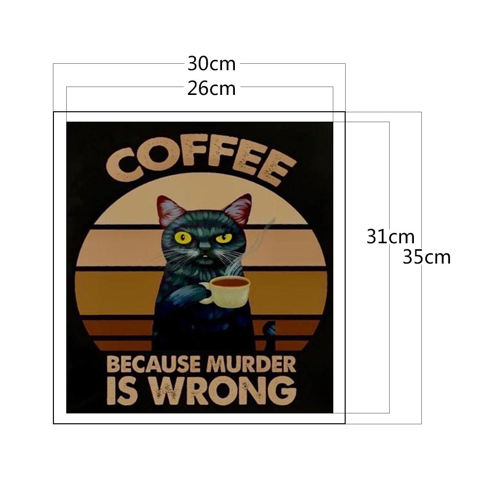 Cat Drinking Coffee - Full 11CT Stamped Cross Stitch 30x35CM - Diy